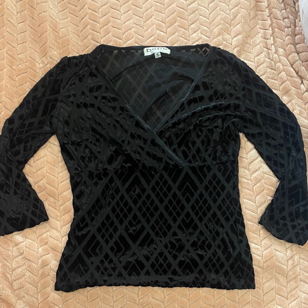 bebe Black Velvet Burnout Wrap-Style Women's Top